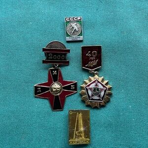 6 vintage Soviet medals pins gilt emamel Russian badge medal